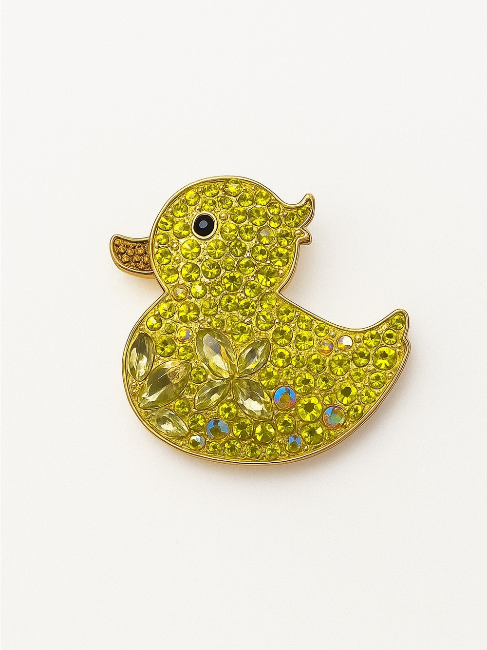 Yellow Crystal Duck Brooch - Sparkling Floral Accent Pin